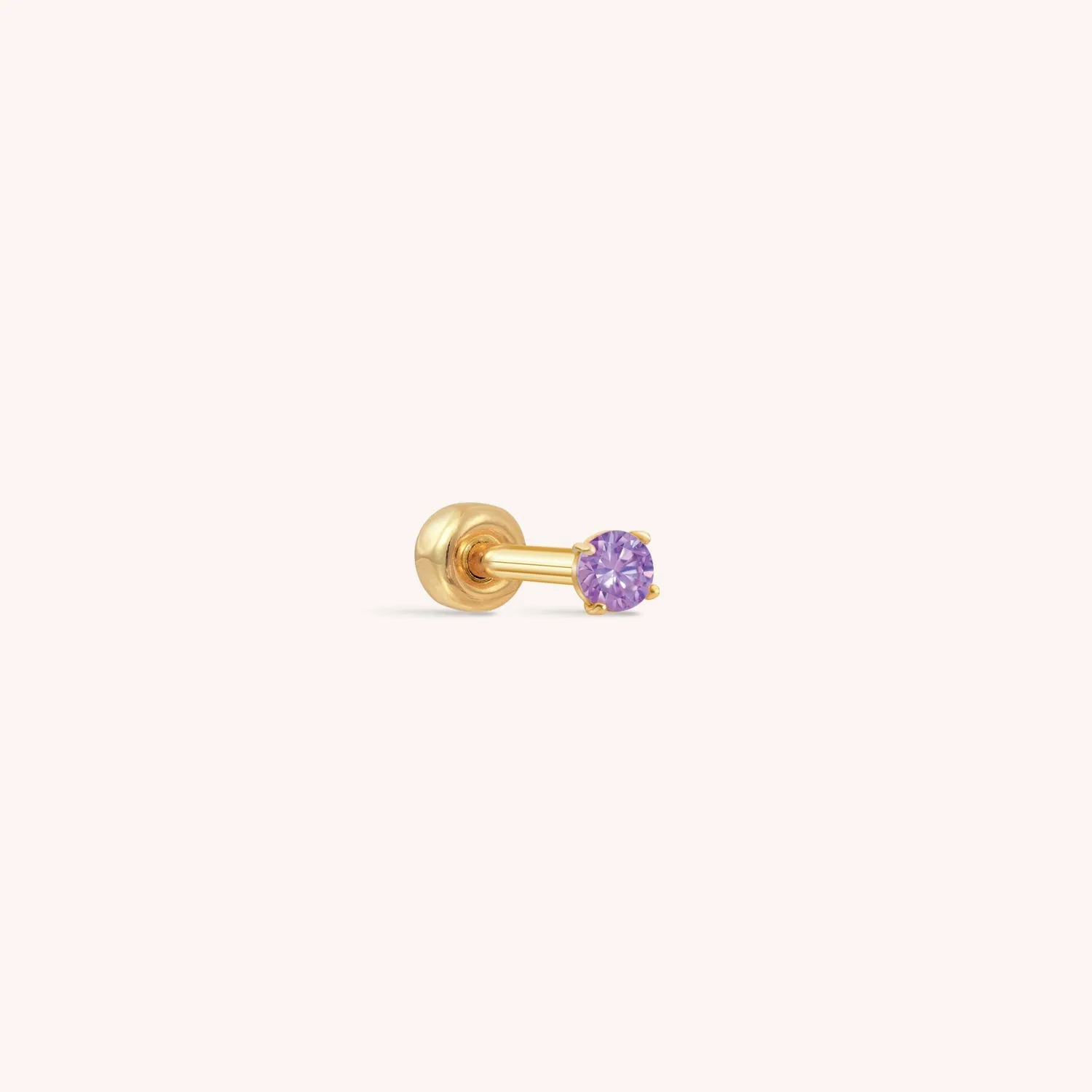 14K Solid Gold CZ Barbell - Purple