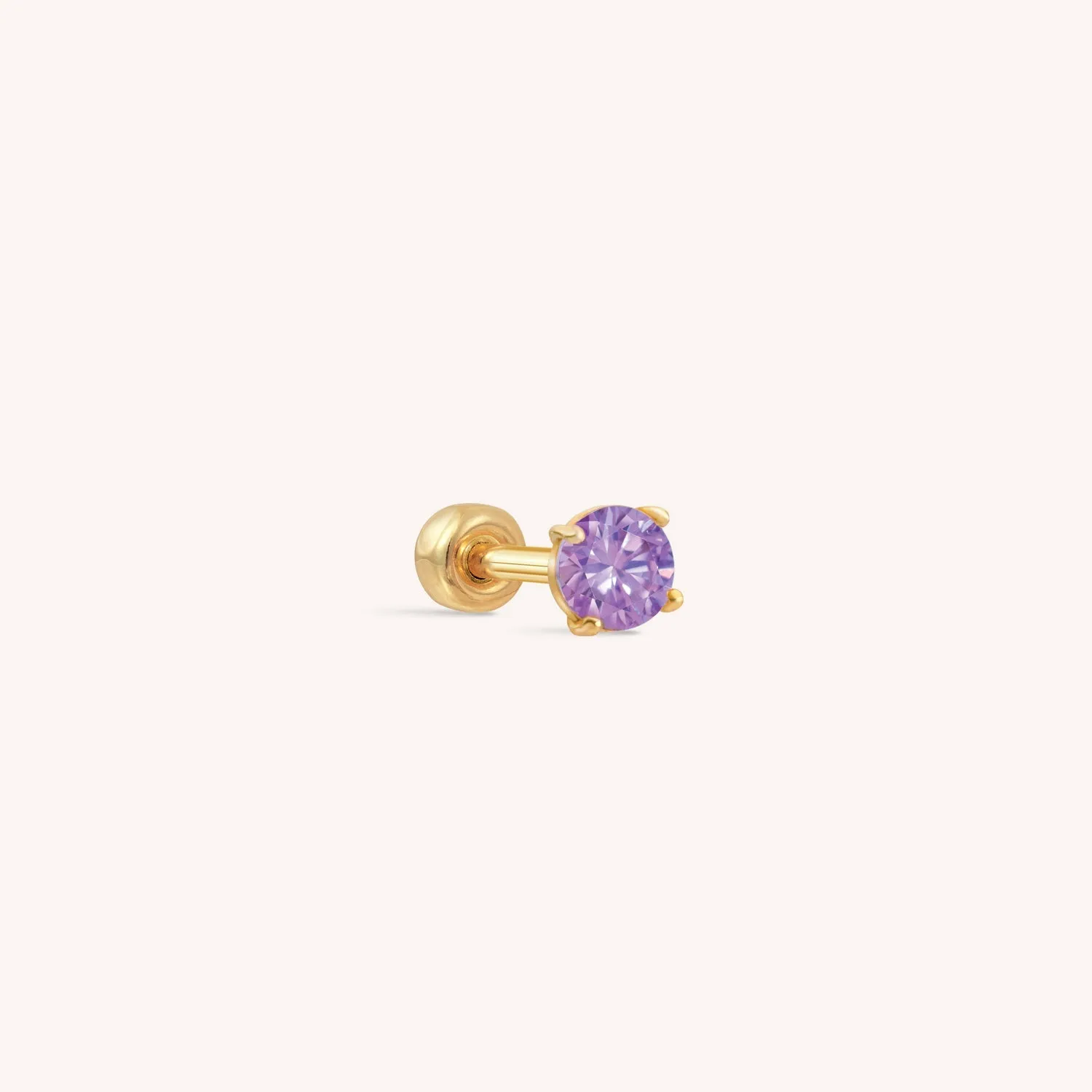 14K Solid Gold CZ Barbell - Purple