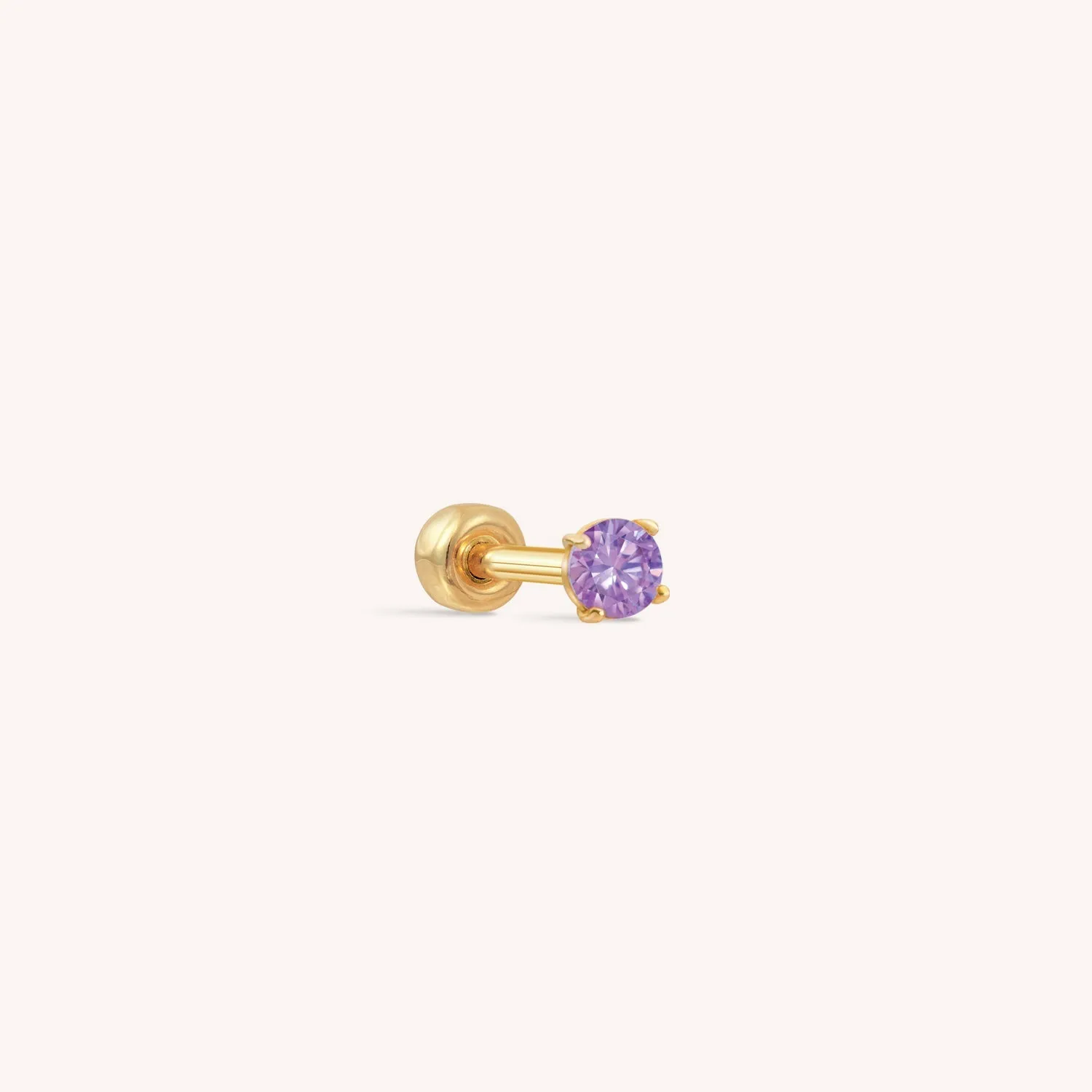 14K Solid Gold CZ Barbell - Purple