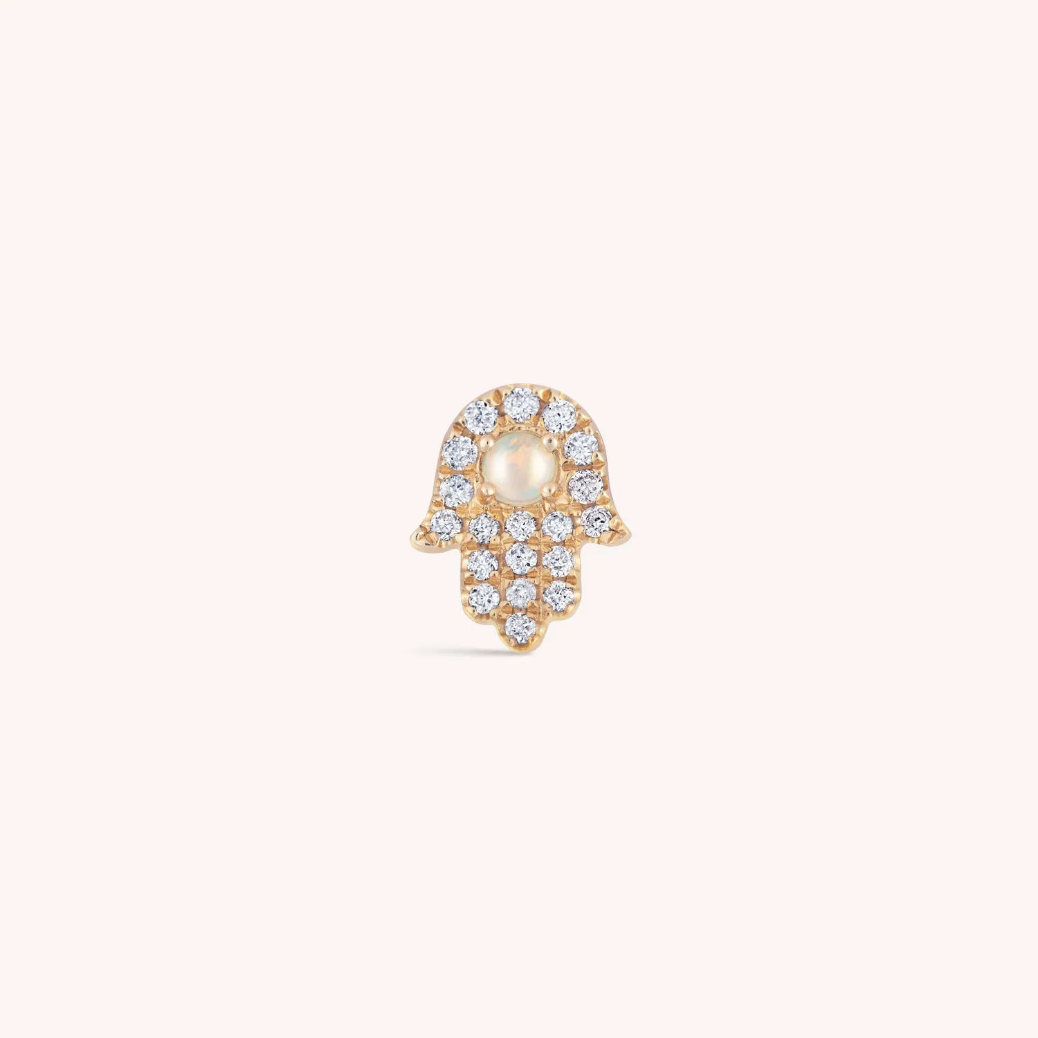 14K Solid Gold Hamsa Diamond Opal Labret Earring