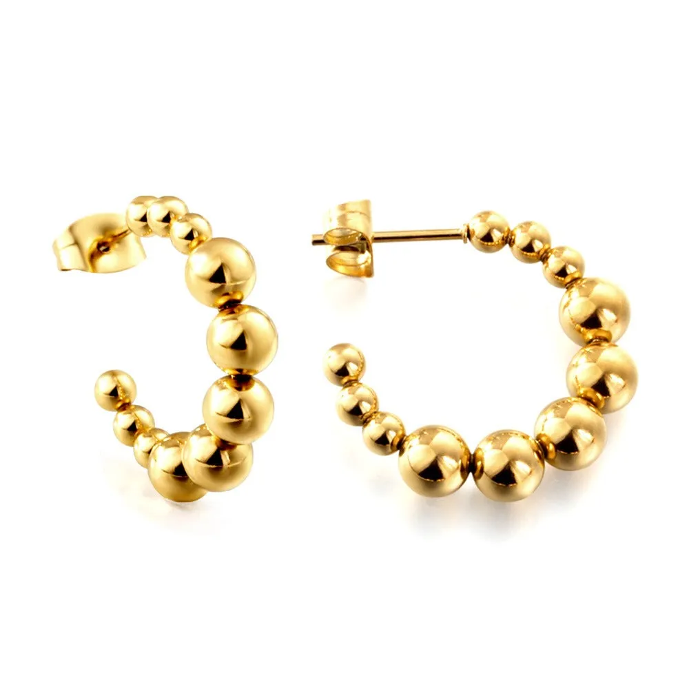 18K Gold PVD Bead Half Hoop Earrings