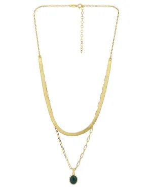 18kt Gold Plated with Natural Green Aventurine Stone Double Chain Necklace for women