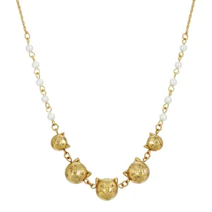 1928 Jewelry&reg; Multi Cat Face With Pearl Chain Necklace 16In Adj.