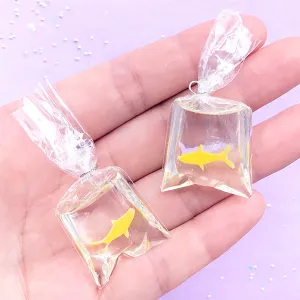 3D Fish in a Bag Charms | Miniature Goldfish | Dollhouse Jewelry DIY | Kawaii Charms (2 pcs / Yellow / 25mm x 50mm)