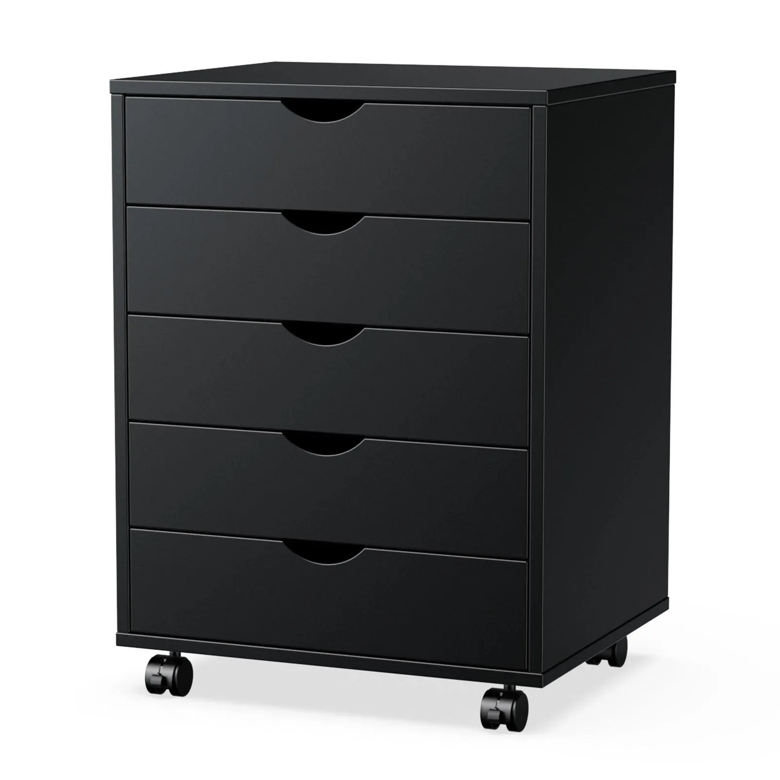 5-Drawer Chest Storage Cabinet, Wood Dresser with Wheels, Mobile Organizer for Office