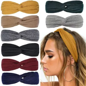 8Pcs Solid Color Workout Headbands for Women