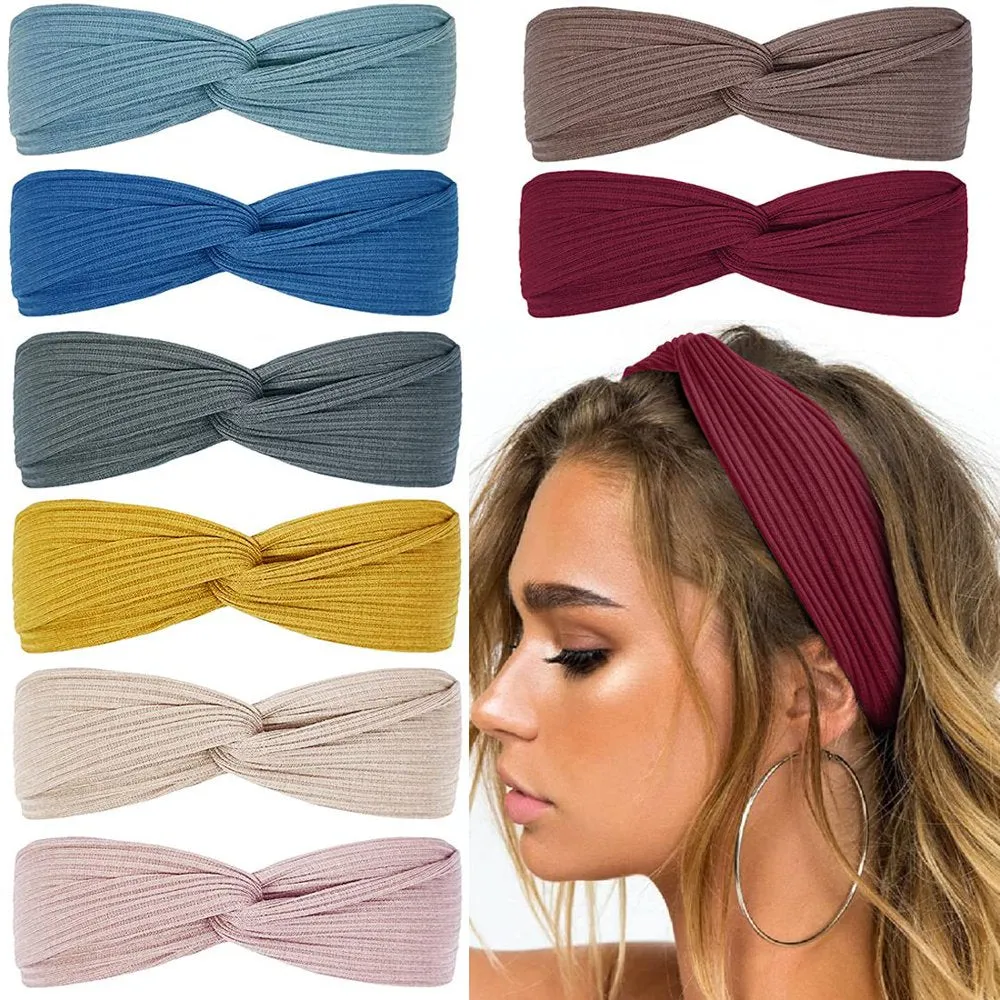 8Pcs Solid Color Workout Headbands for Women