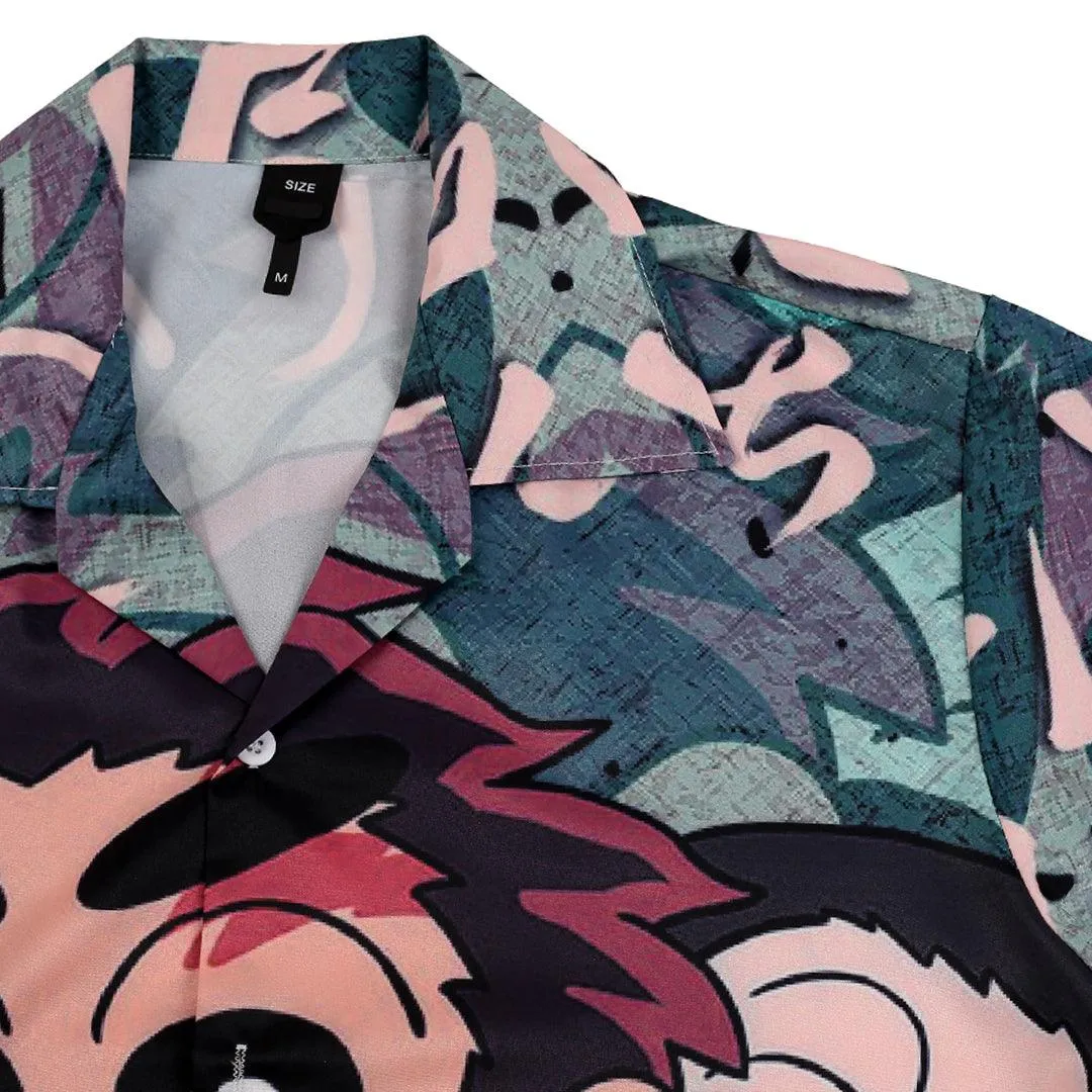 Animated Swordman Designed Green Aloha Shirt