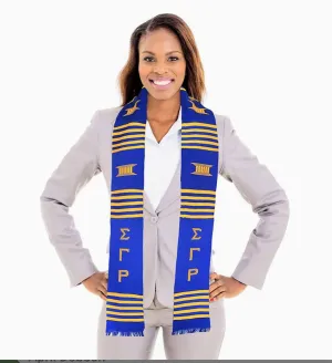 Ashaan Blue and Gold Handwoven Kente Cloth Stole/Sash Sigma Gamma Rho Graduation-DPS256