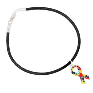 Autism Ribbon with Heart Leather Cord Bracelets