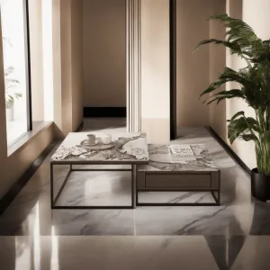 Azeriel Glossy Sintered Stone Square Nesting Coffee Table