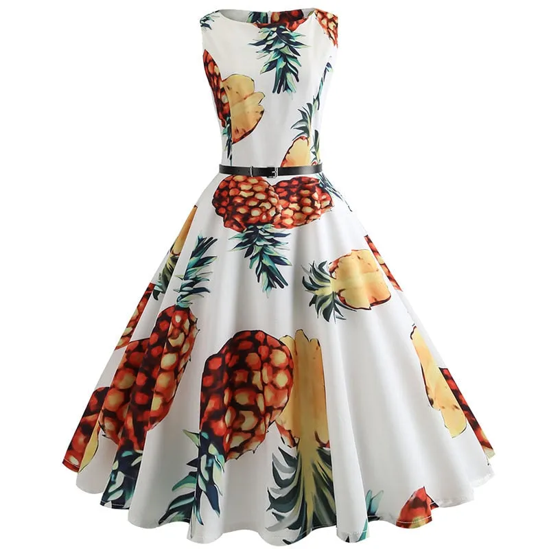 BerriesJam - 2024 Pineapple Print Pin Up Sleeveless A-Line Midi Party Dress