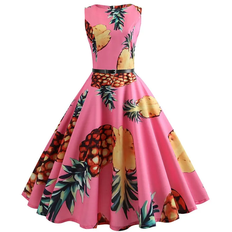 BerriesJam - 2024 Pineapple Print Pin Up Sleeveless A-Line Midi Party Dress