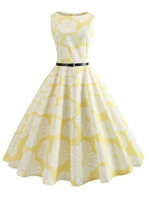 BerriesJam - 2024 Pineapple Print Pin Up Sleeveless A-Line Midi Party Dress