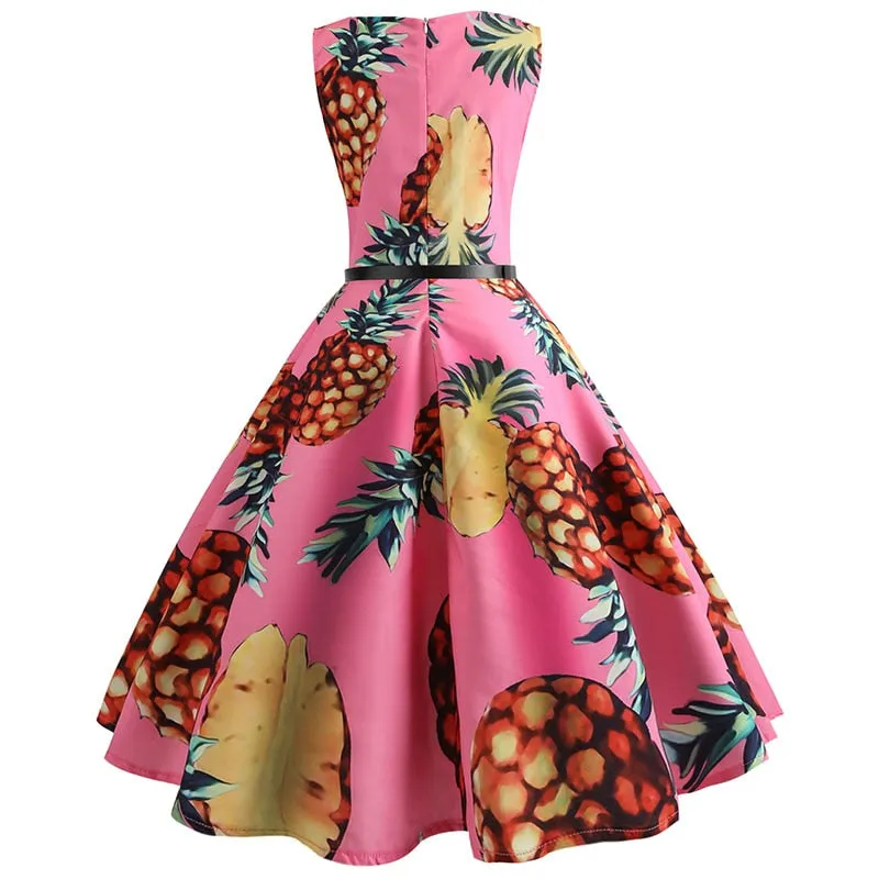 BerriesJam - 2024 Pineapple Print Pin Up Sleeveless A-Line Midi Party Dress