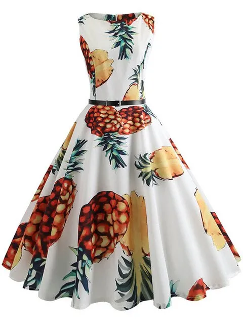 BerriesJam - 2024 Pineapple Print Pin Up Sleeveless A-Line Midi Party Dress