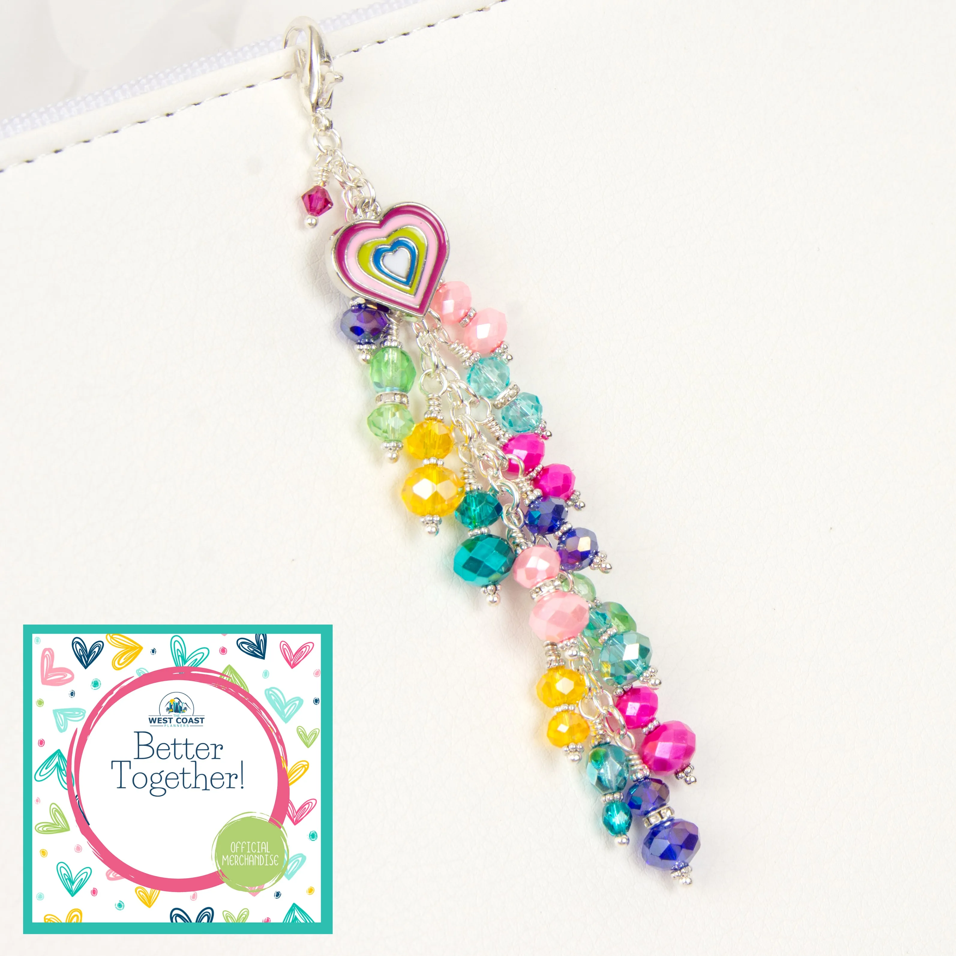 Better Together Rainbow Heart Dangle Planner Charm - West Coast Planners