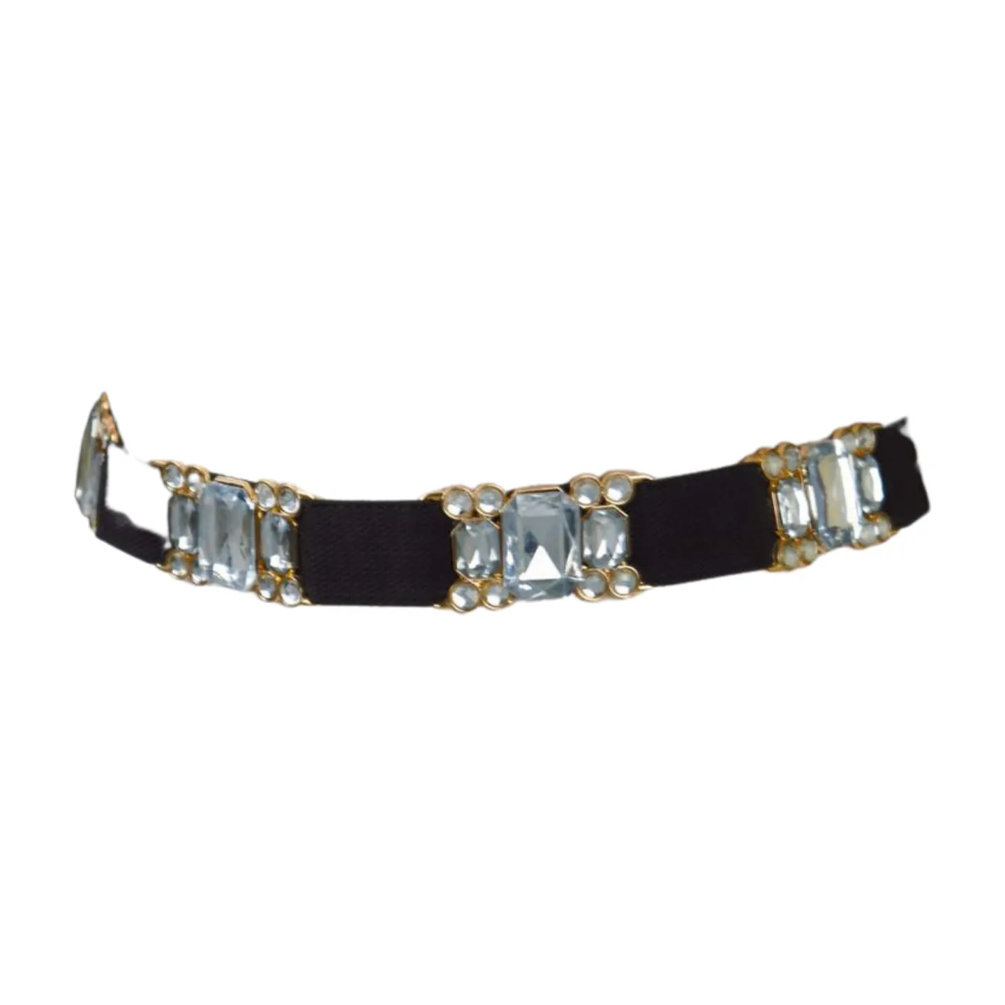 Black Elastic Belt Silver Bling Gold Metal Buckle S M