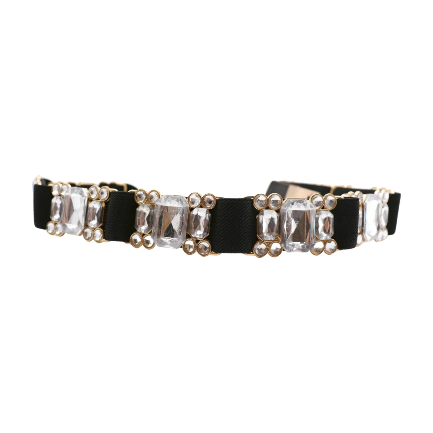 Black Elastic Belt Silver Bling Gold Metal Buckle S M