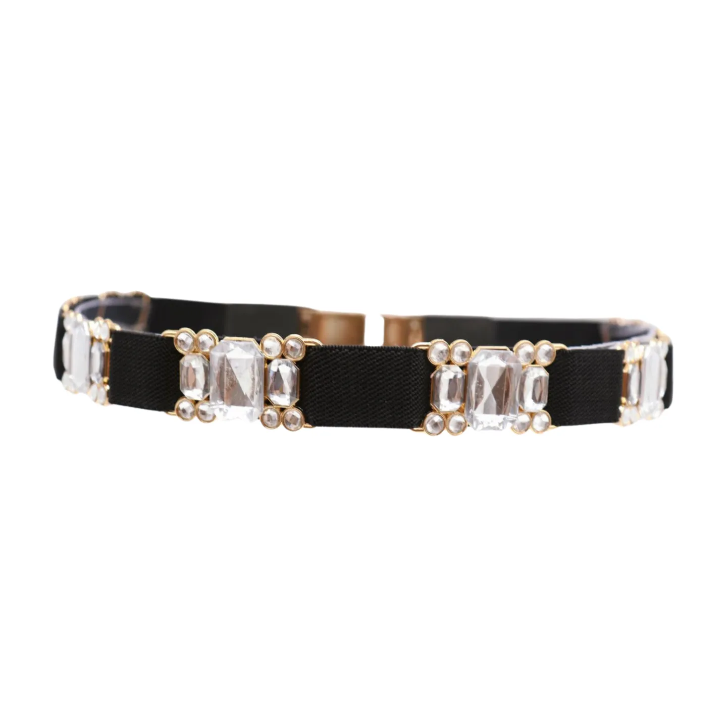 Black Elastic Belt Silver Bling Gold Metal Buckle S M