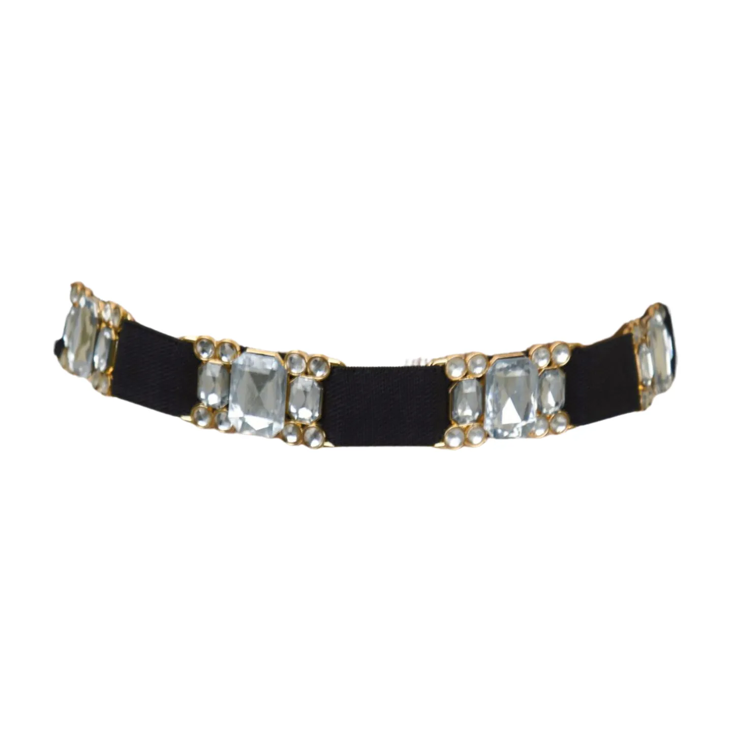 Black Elastic Belt Silver Bling Gold Metal Buckle S M