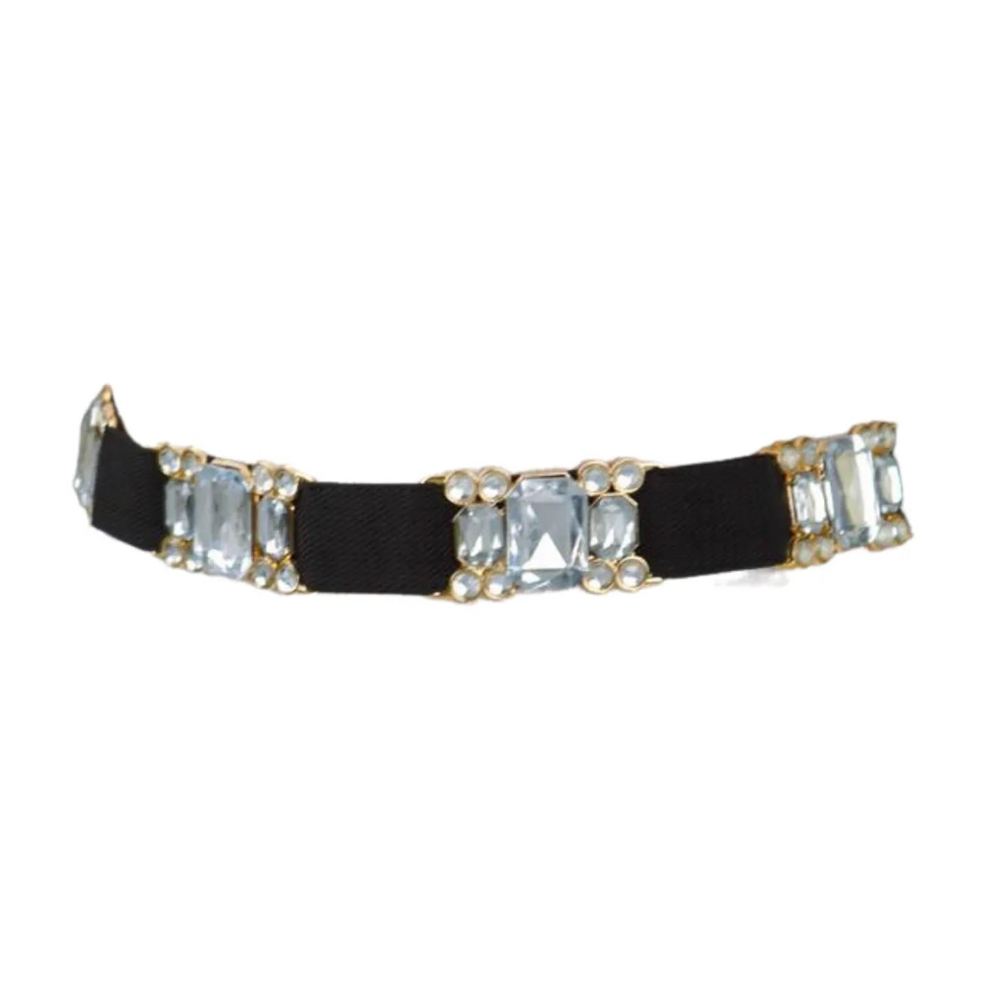 Black Elastic Belt Silver Bling Gold Metal Buckle S M