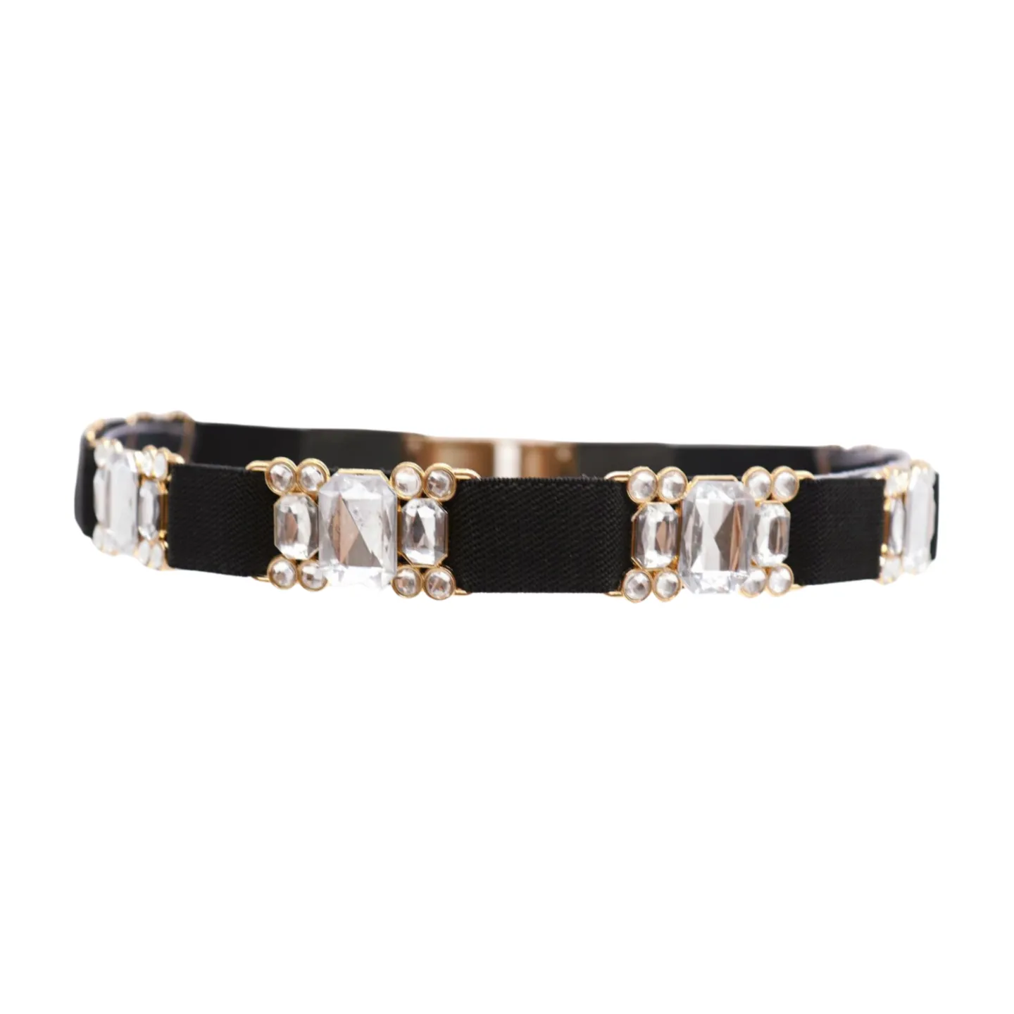 Black Elastic Belt Silver Bling Gold Metal Buckle S M