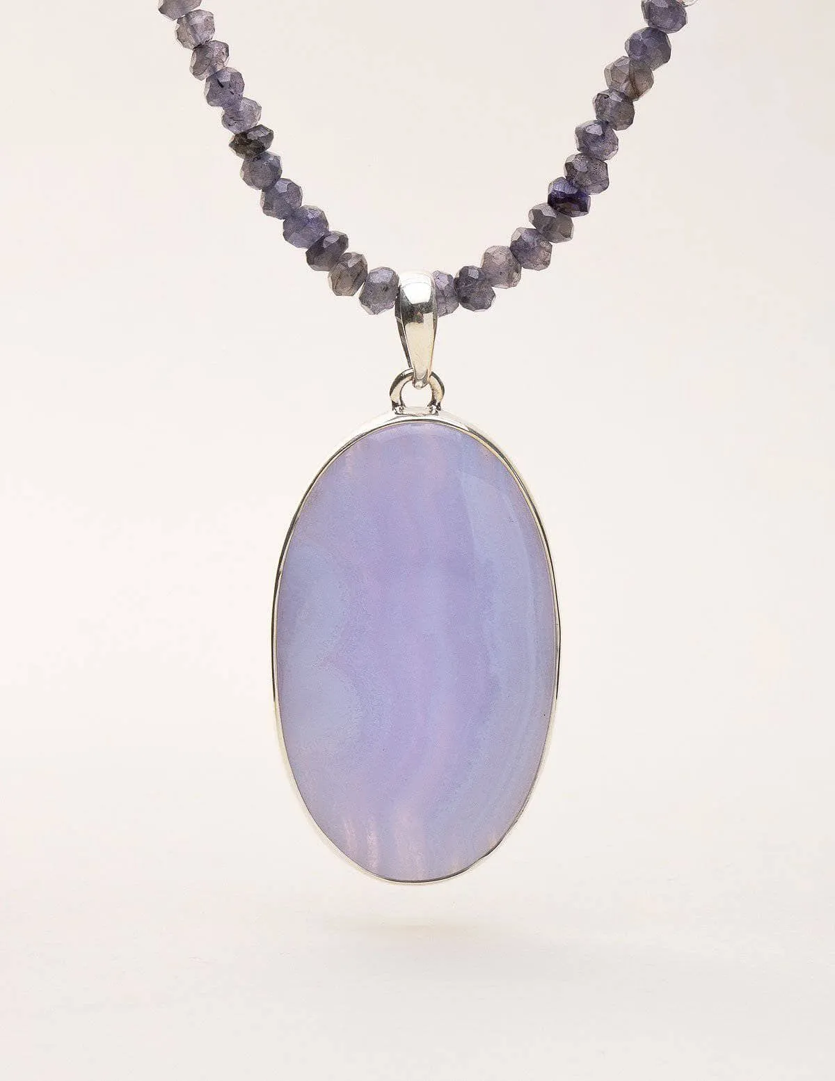 Blue Lace Agate and Iolite Beaded Necklace - One of a Kind