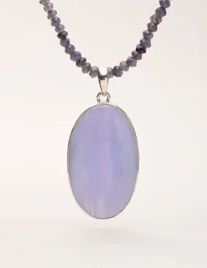 Blue Lace Agate and Iolite Beaded Necklace - One of a Kind