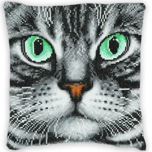 CA-CKT2: Crystal Art 30 x 30 cm Cushion Kit - Grey Cat Face