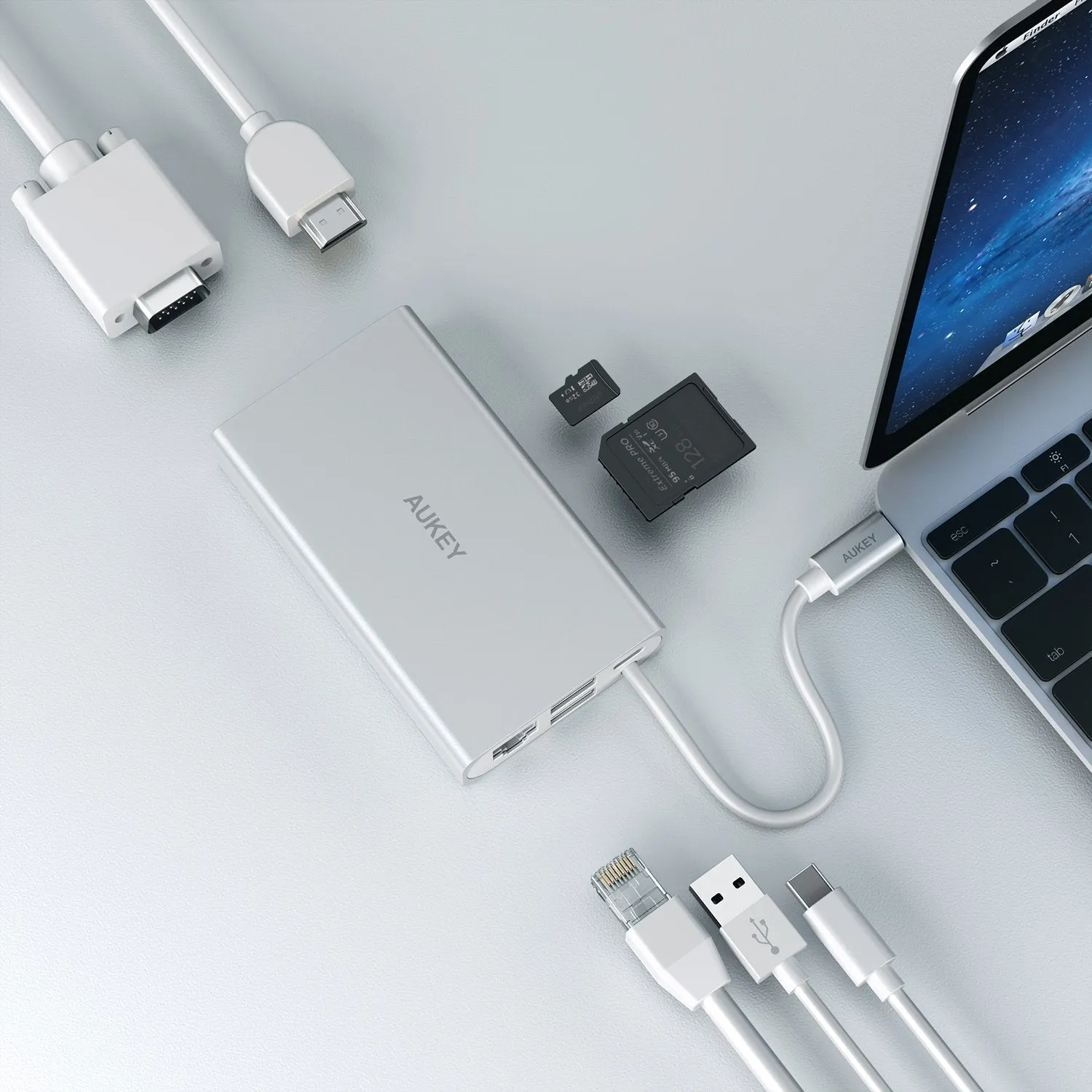 CB-C55 8 in 1 USB-C Adapter With 4K HDMI,VGA,SD Card & Ethernet Port