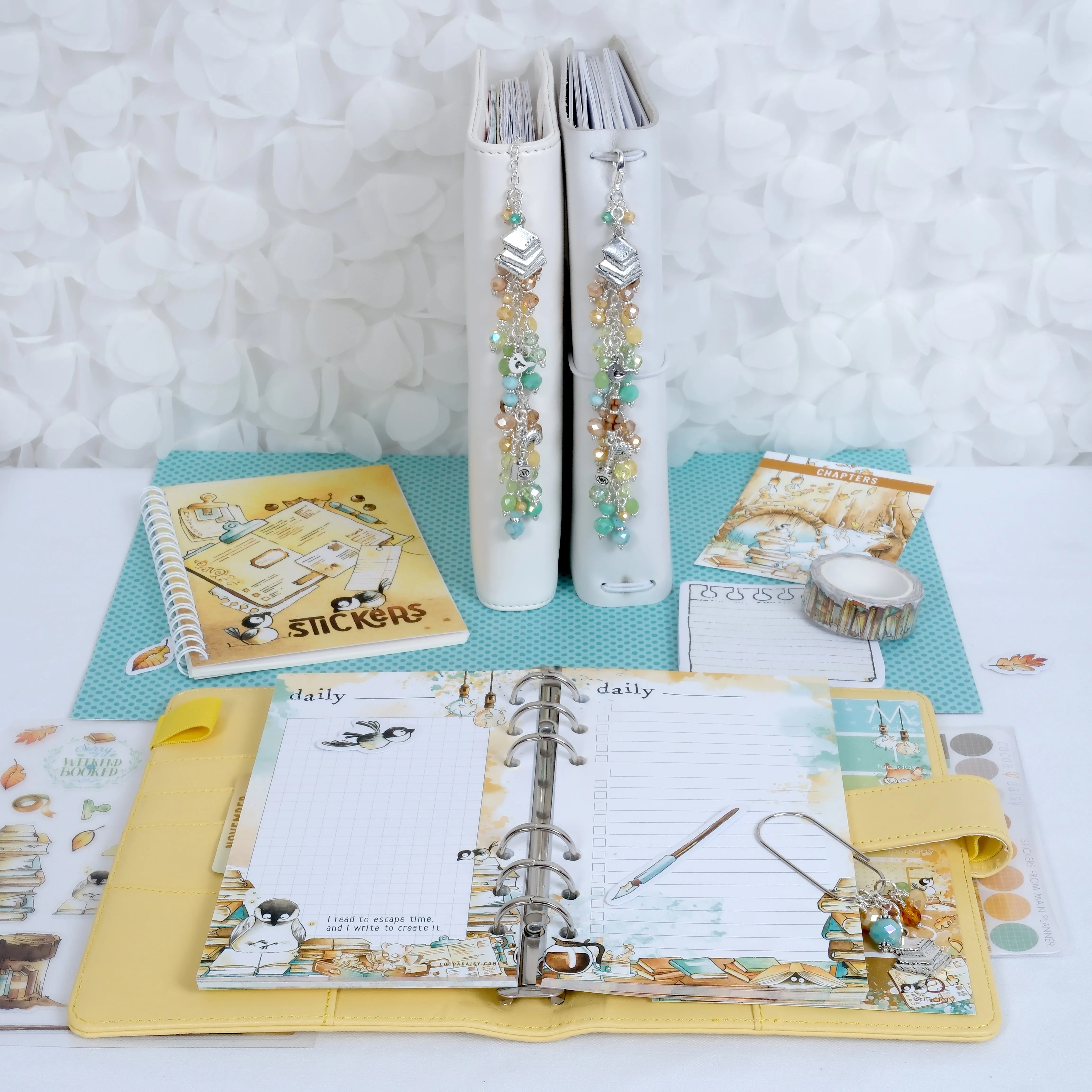 Chapters Dangle Planner Charm with Book, Bird and Inkwell Charms