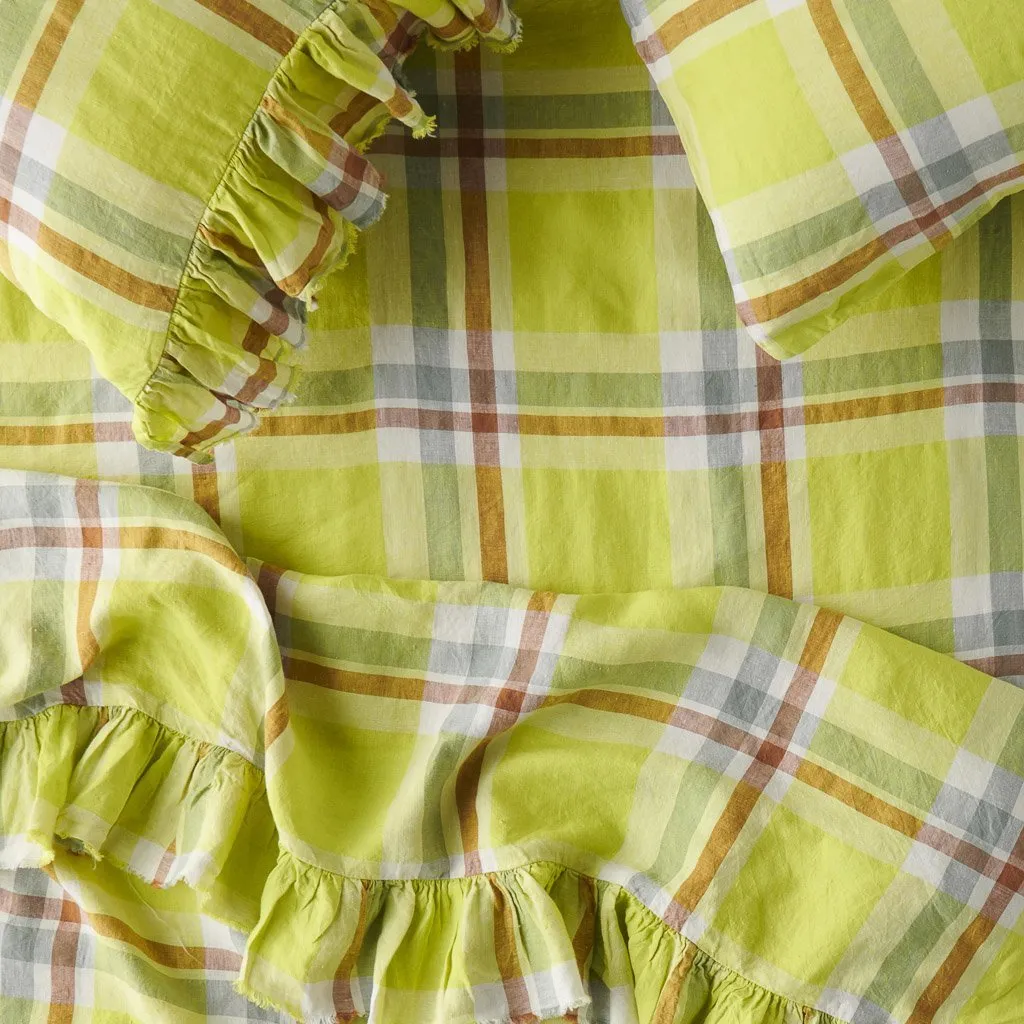 Citron Check 100% Linen Fitted Sheet