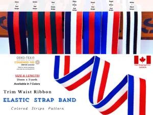 Colored Stripe Pattern Elastic Strap Band  25mm - 3 Yards Pack