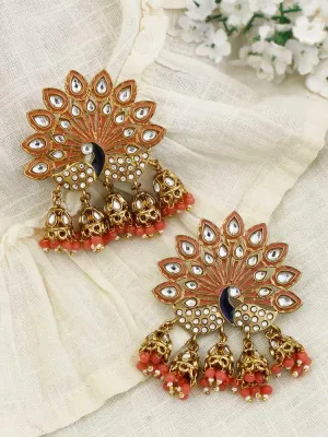 Coral Mayur Jhumkis