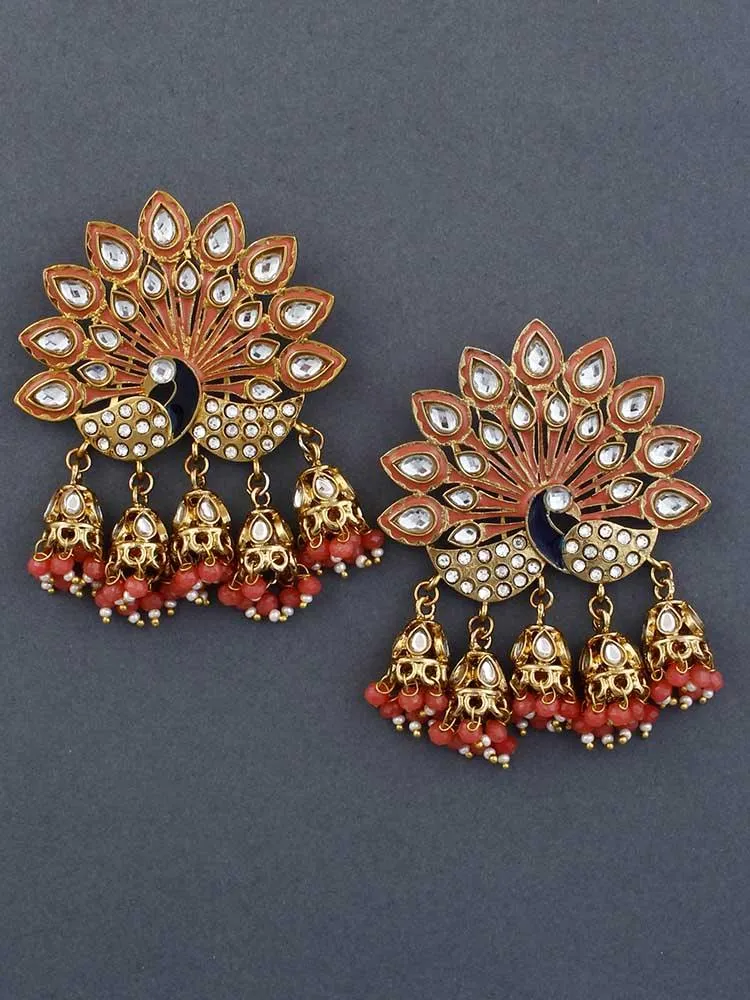 Coral Mayur Jhumkis