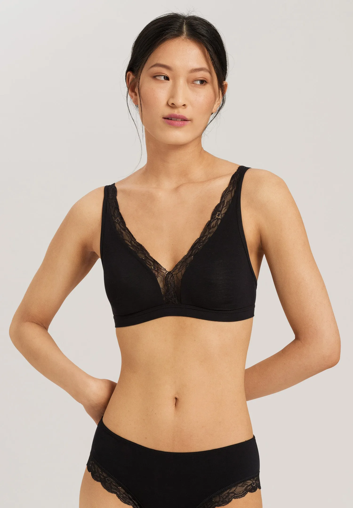 Cotton Lace Lace Trim Soft Cup Bra | Black 72431-019