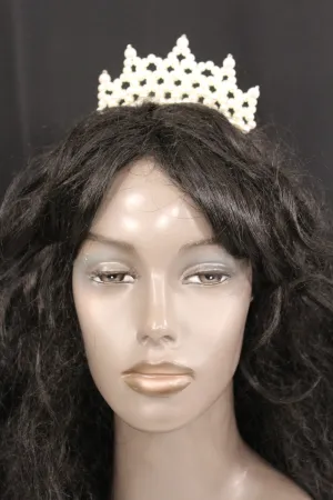 Cream Imitation Pearls Black Headband Crown Princess Queen