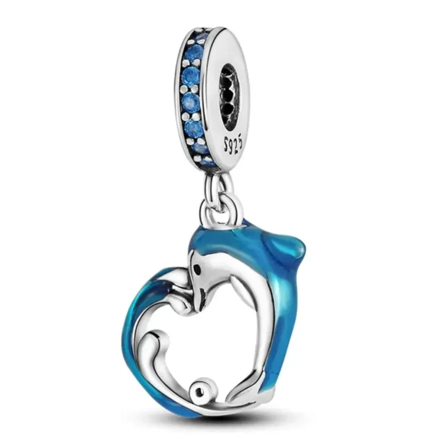 Double Dolphin Charms - 925 Sterling Silver