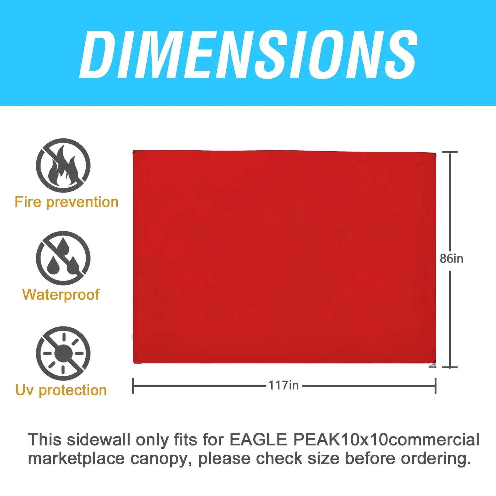 EAGLE PEAK Wall Panel/Sunwall for 10x10 Heavy-Duty Commercial Canopy Tent, Replacement Sidewall for Marketplace Sun Shelter, 1 Sidewall Only