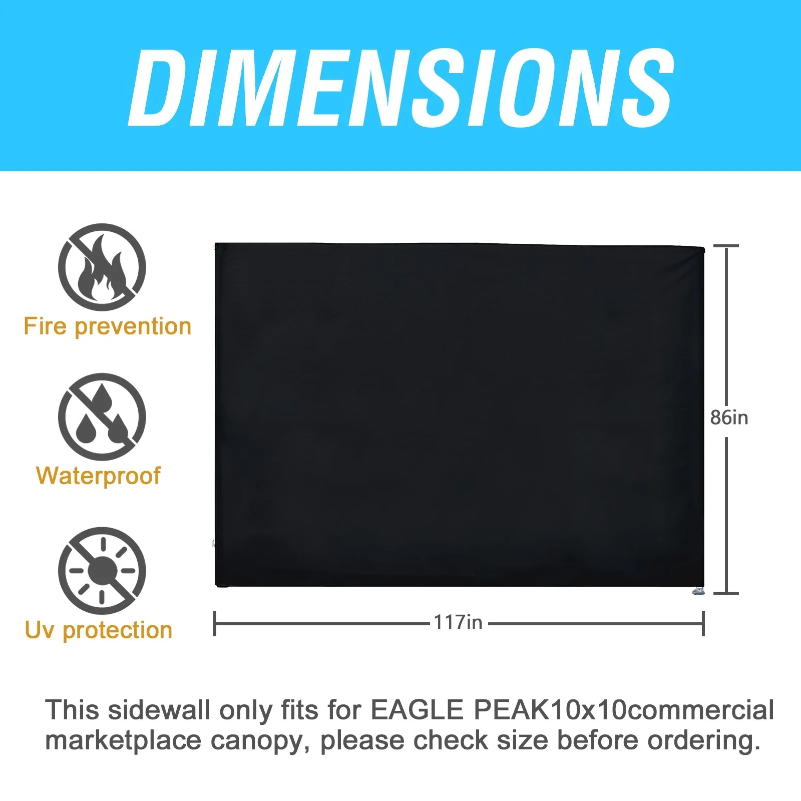 EAGLE PEAK Wall Panel/Sunwall for 10x10 Heavy-Duty Commercial Canopy Tent, Replacement Sidewall for Marketplace Sun Shelter, 1 Sidewall Only