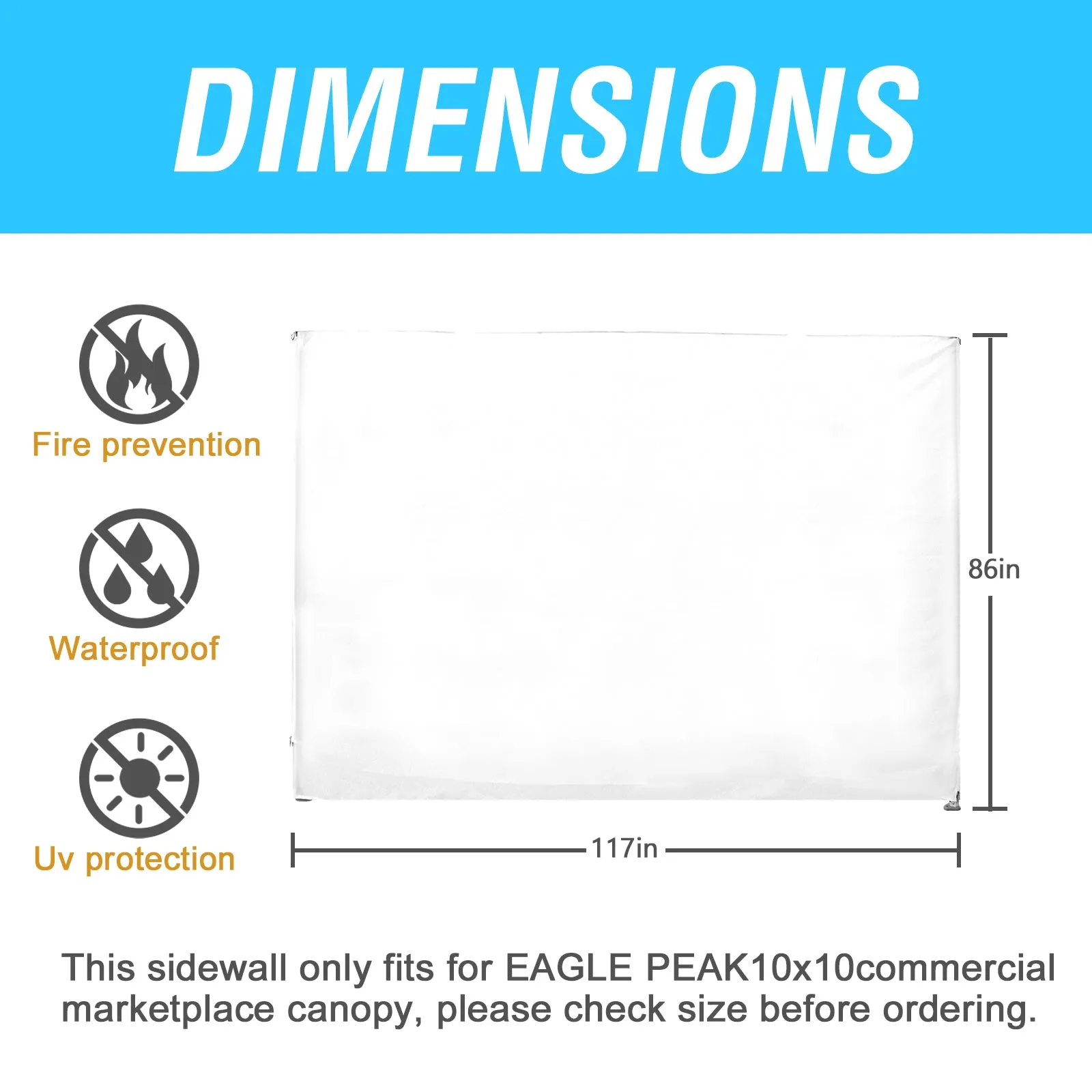 EAGLE PEAK Wall Panel/Sunwall for 10x10 Heavy-Duty Commercial Canopy Tent, Replacement Sidewall for Marketplace Sun Shelter, 1 Sidewall Only