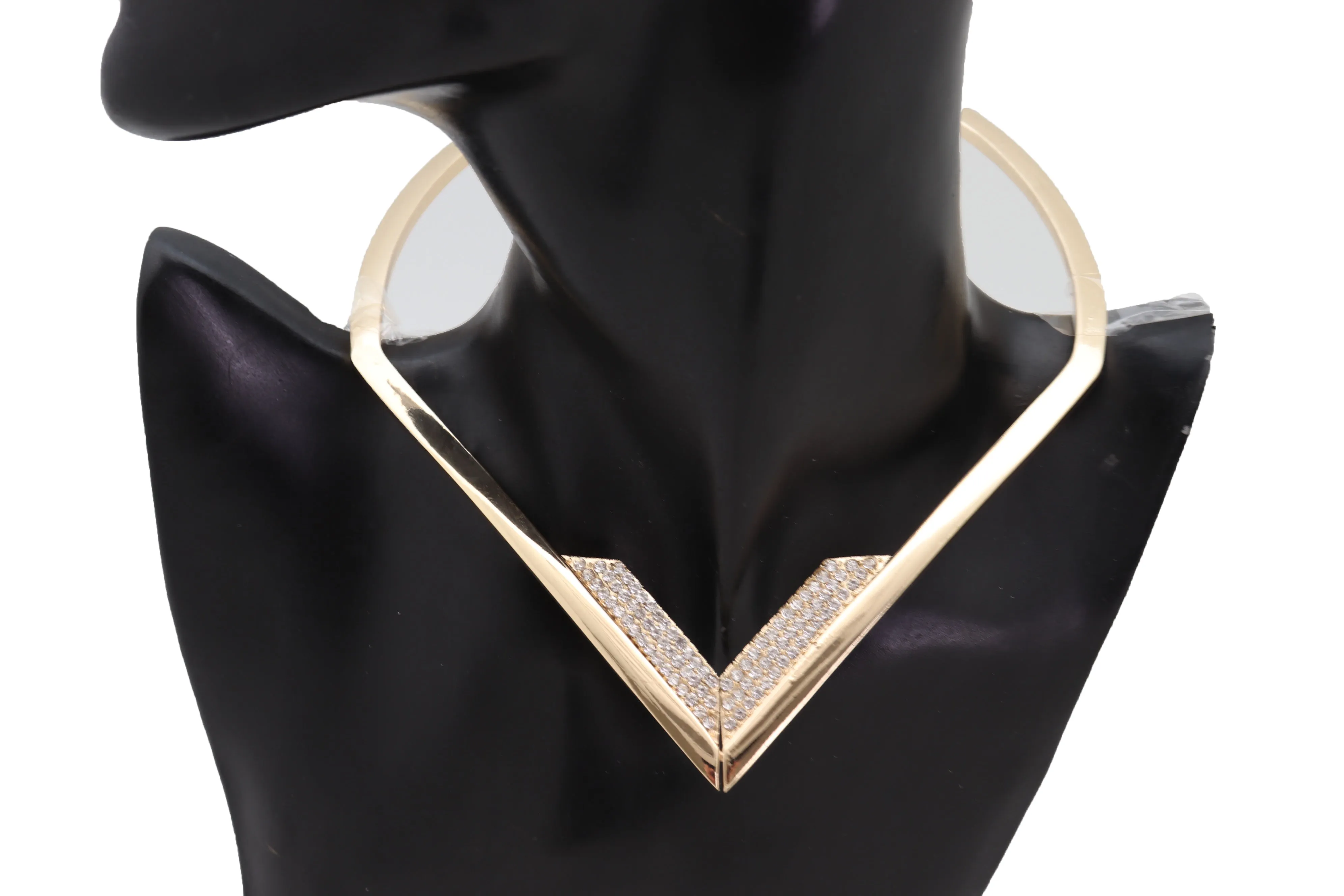 Edgy able Gold Metal Strand Choker Fancy Necklace V