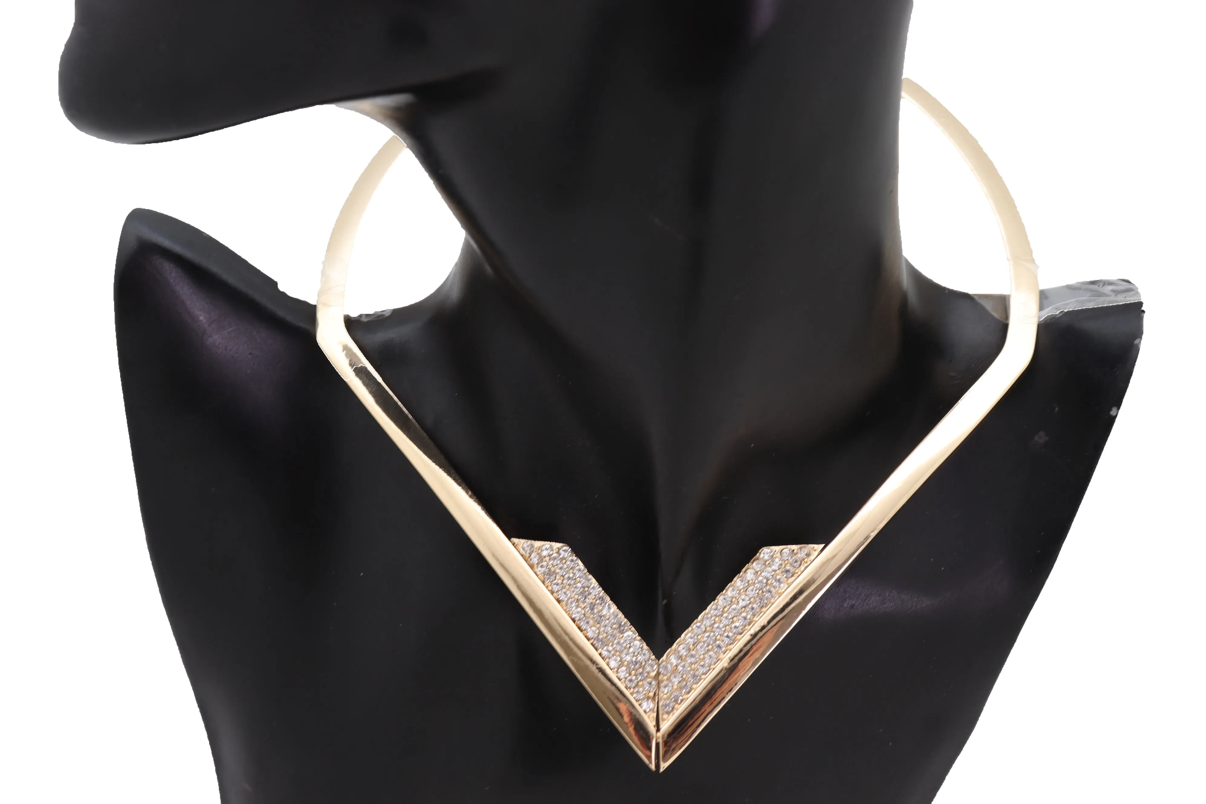 Edgy able Gold Metal Strand Choker Fancy Necklace V