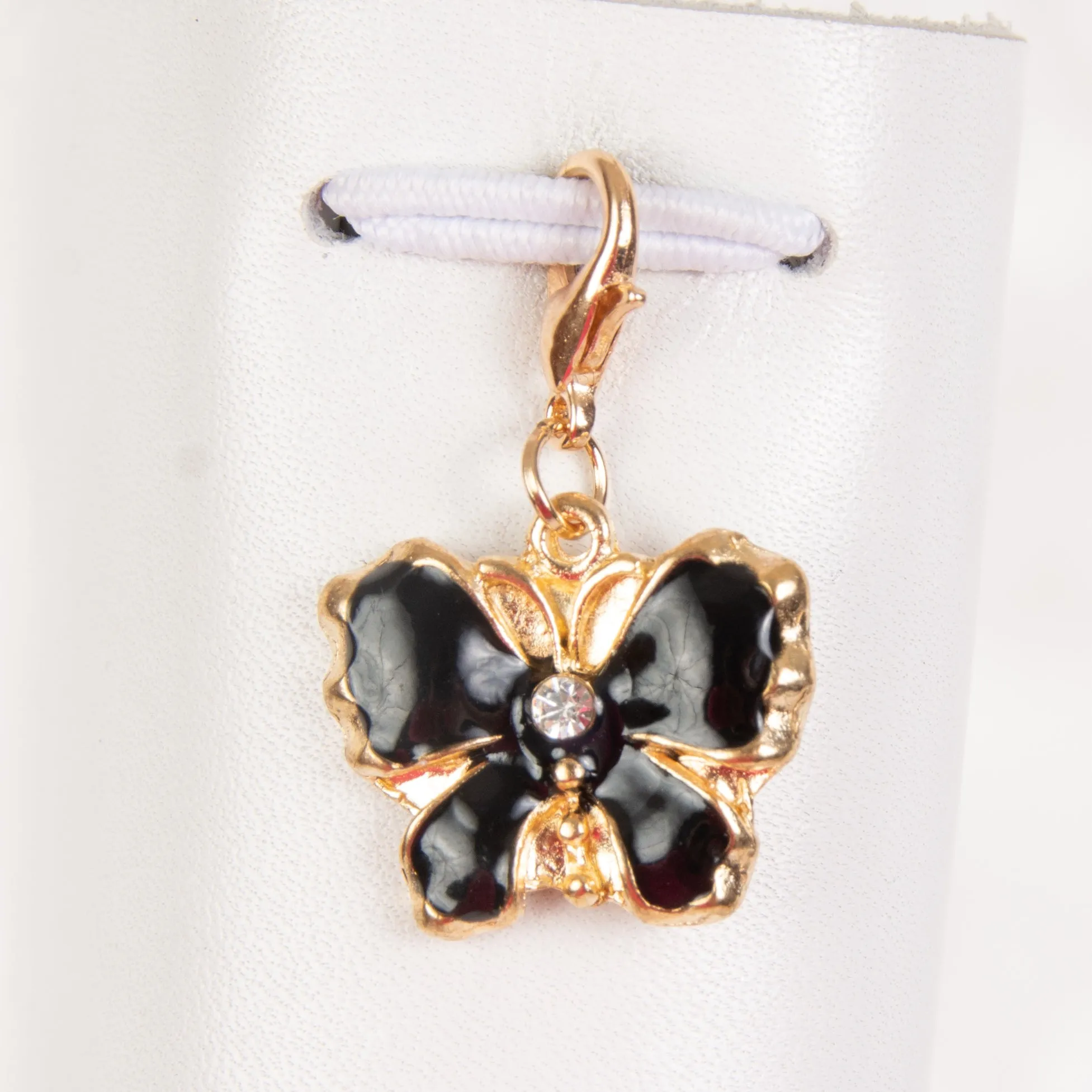 Enamel Butterfly Charm with Rhinestone Accent in Pink, Black or White