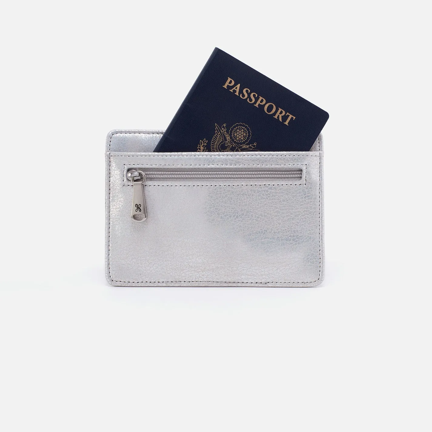 Euro Slide Card Case In Metallic Leather - Silver