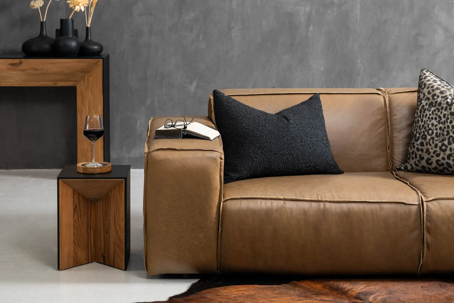 Faraai 3-Seater Leather Square Arm Couch