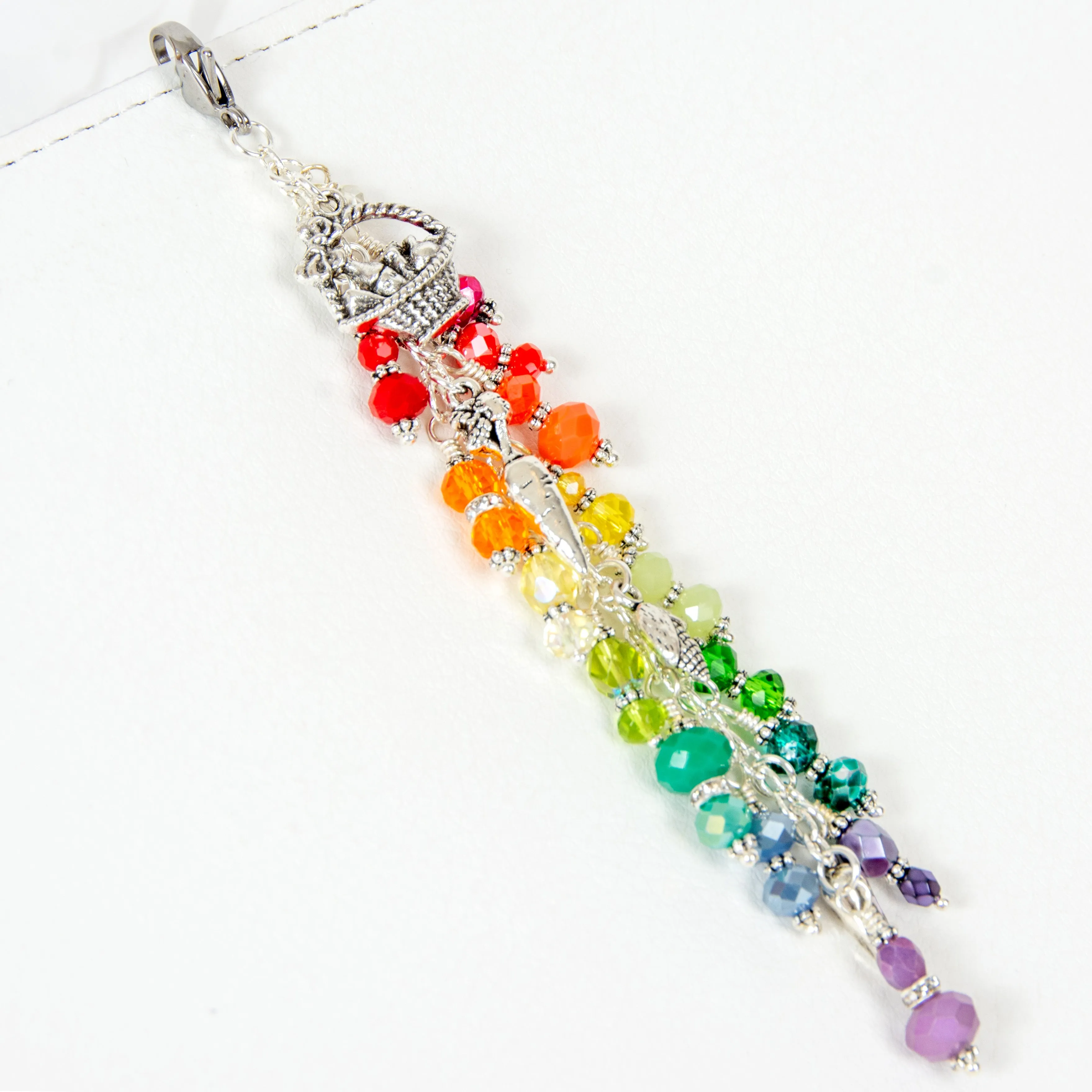 Farmer's Market Planner Charm with Rainbow of Crystals and Basket & Vegetable Charms