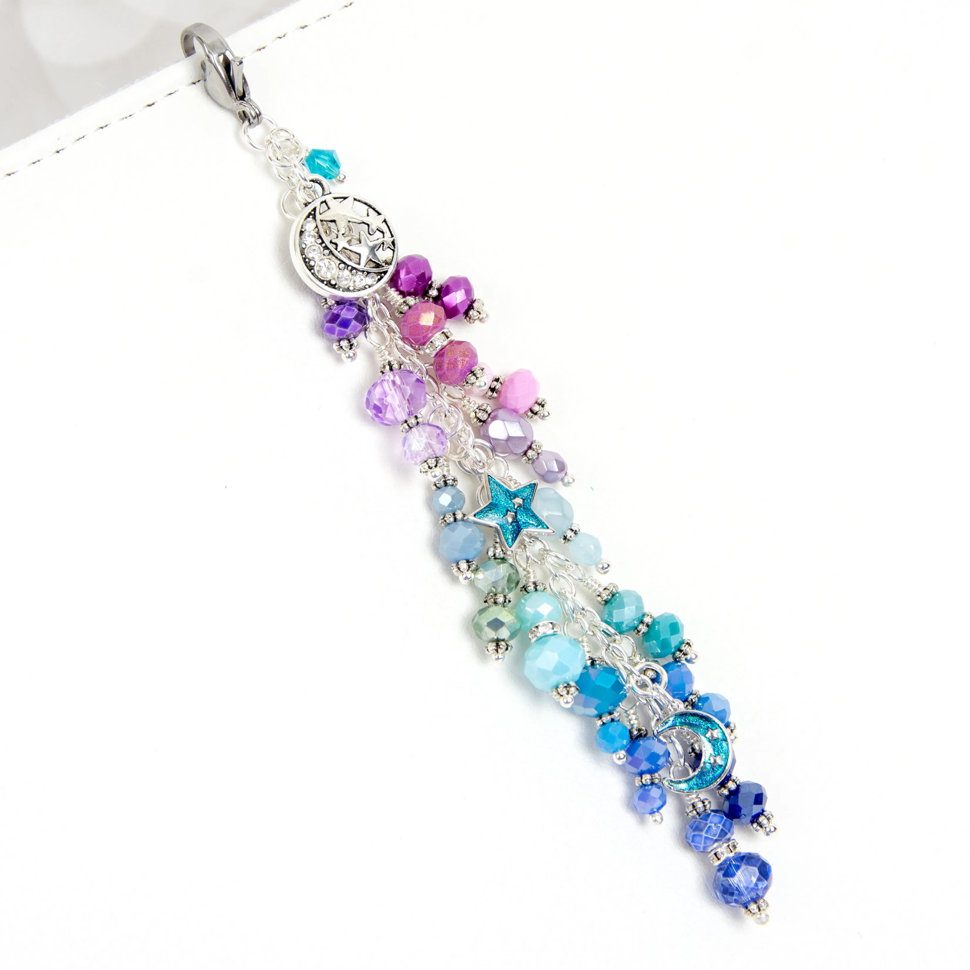 Galaxy Charm with Enamel Moon and Star Charms in Silver with Purple, Aqua and Blue Ombre Dangle