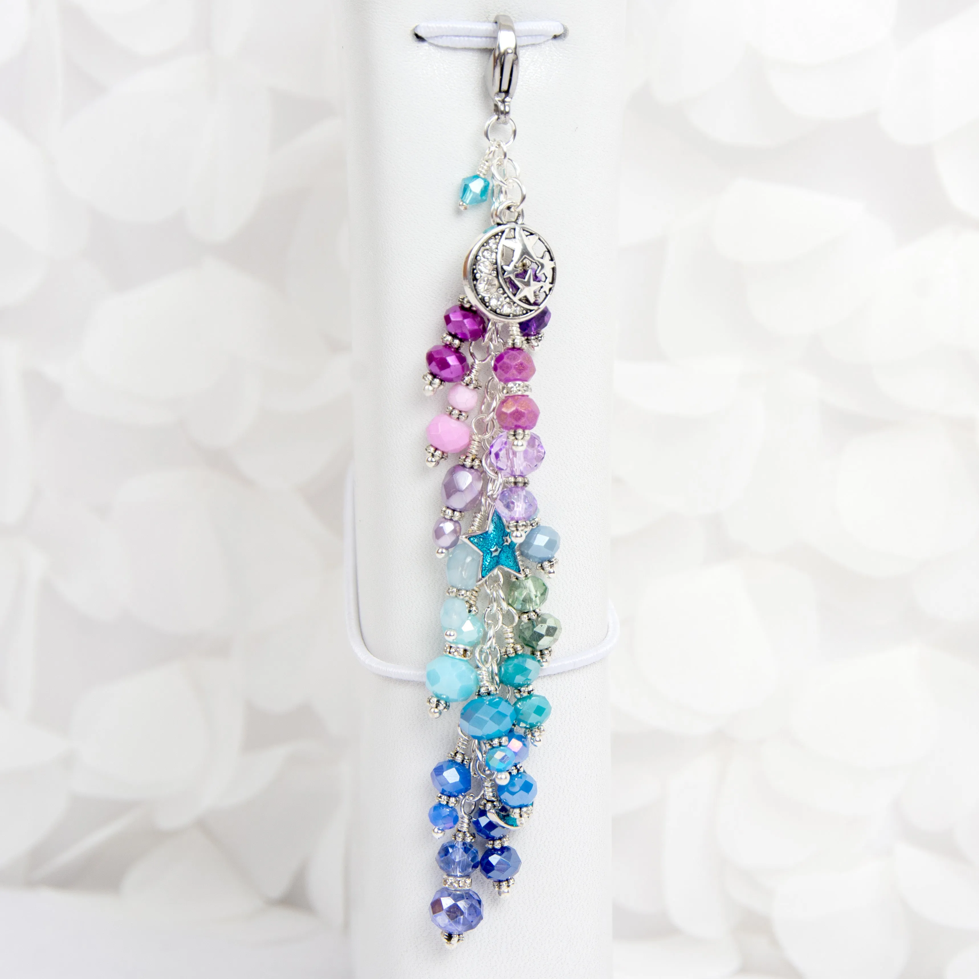 Galaxy Charm with Enamel Moon and Star Charms in Silver with Purple, Aqua and Blue Ombre Dangle